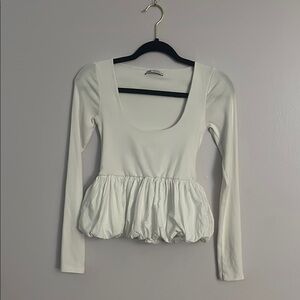 Zara White Fitted Peplum Blouse
